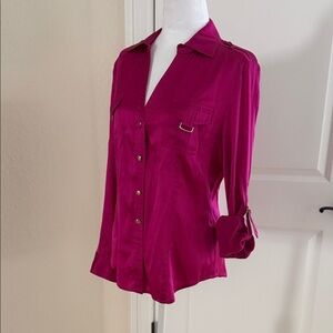 Cache Magenta Silk Button-Down Shirt